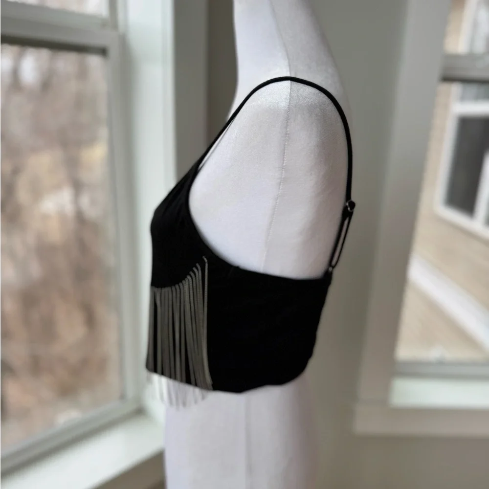 SHEIN Black Silver Bead Chain Corset Going Out Top Adjustable Spaghetti Straps L